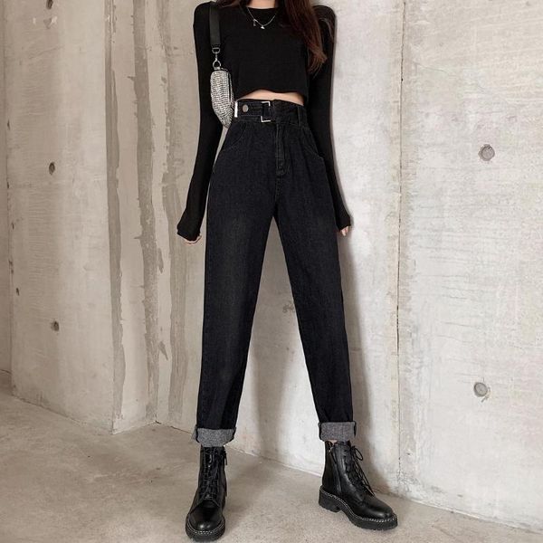 

women's jeans 2021 autumn long for women black denim pants high waist loose straight design female vintage blue trousers wholesale