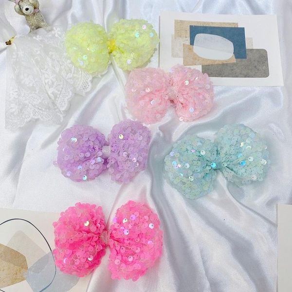 

15pcs fashion cute sequin bowknot hair clips glitter candy color bow hairpins princess headwear boutique accessories, Slivery;white