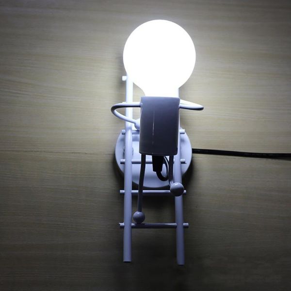 

konesky modern doll living room wall lamp sconce climbing stair little man lamp-shade for children's bed