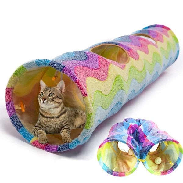 

cat toys flannel rainbow channel with balls toy folding training tunnel tube tent hole drilling game accessories