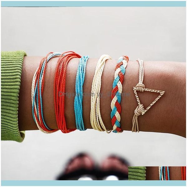 

link, jewelrylink, chain gold color bohemian handmade 6 layers weave triangle bracelet sets women rope bracelets retro jewelry aessories dro, Black