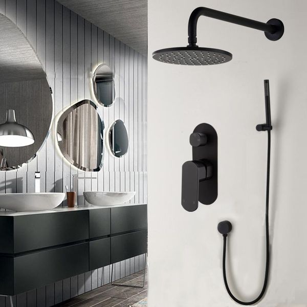 

brass concealed bathroom shower mixer system rainfall head black faucet tap with valve and handshower set, 16-156 sets