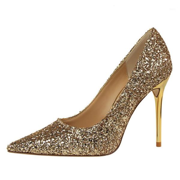 

dress shoes luxury glitter high heels pumps woman pointed toe wedding party gold silver blue red, Black