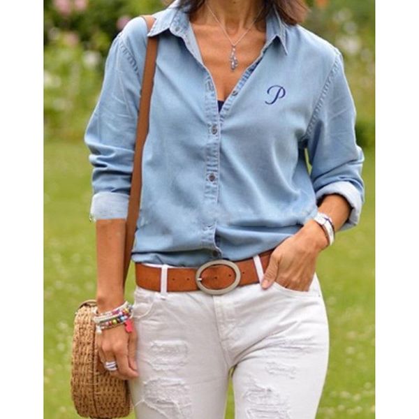 

women autumn denim shirts coat ladies casual long sleeve blouse office loose tee outwear women's blouses, White