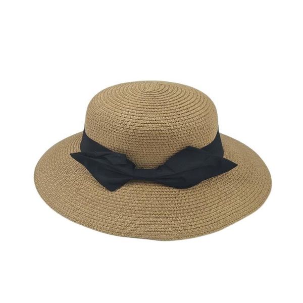 

spring / summer women's outing big brim bow straw hat european and american style casual sunshade seaside beach ladies sun cap wide hat, Blue;gray