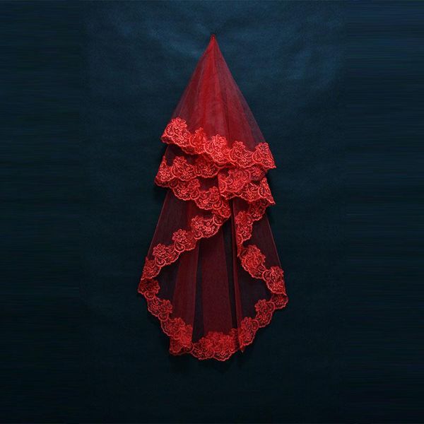 

bridal veils red\white\ivory short wedding for bride accessories muslim marriage lace veil s165, Black