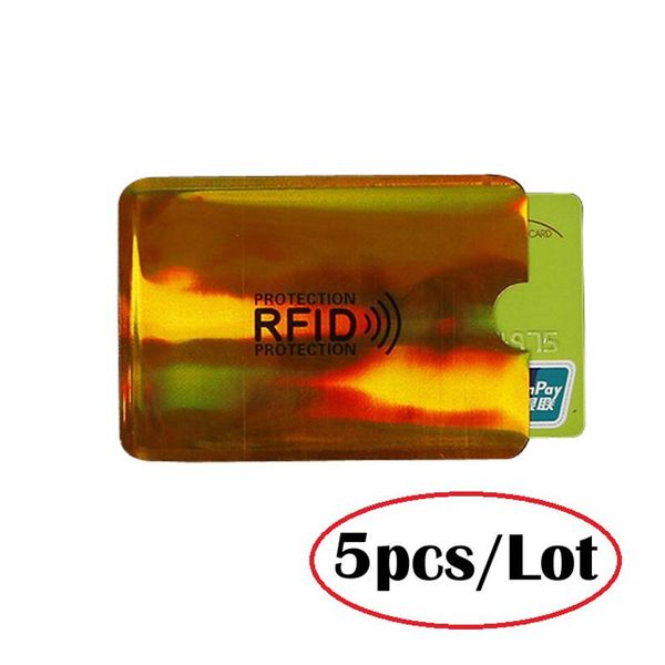 

card holders 5pc aluminum anti rfid reader blocking bank holder protection, Brown;gray