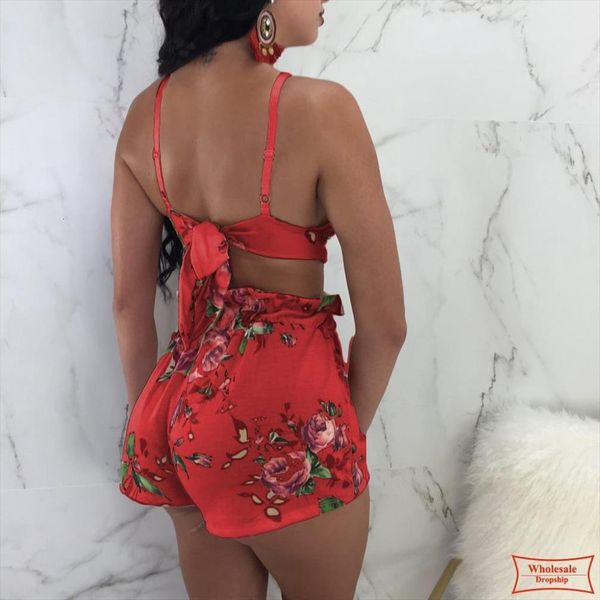 

summer spaghetti strap printed 2 women tracksuits piece set adjustable bandage elegant crop and casual floral two pieces, Gray