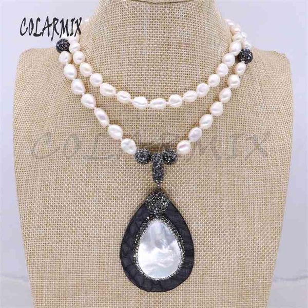 

pearls with shell stone pendant handmade jewelry necklace fashion jewelrr4018, Slivery;golden