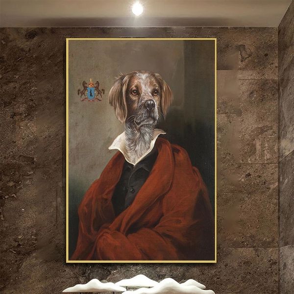 

vintage classy dog impersonate wall art posters prints animal wearing coat canvas painting wall picture for living room decor