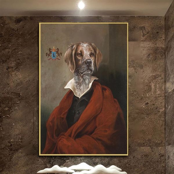 Vintage Classy Dog Impersonate Wall Art Poster Stampe Animali che indossano il cappotto Tela Pittura Immagine della parete per la decorazione del soggiorno