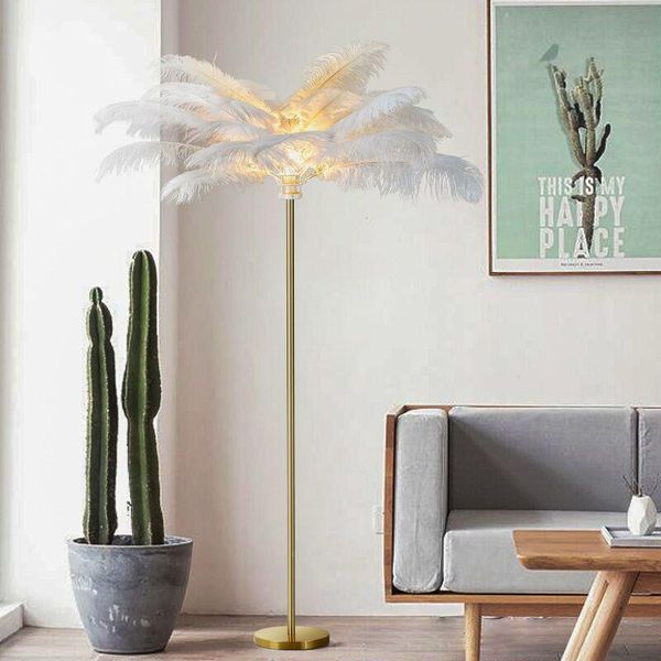 

home decor art floor lamps for living room standing light nordic luxury ostrich feather led lamp copper lighting