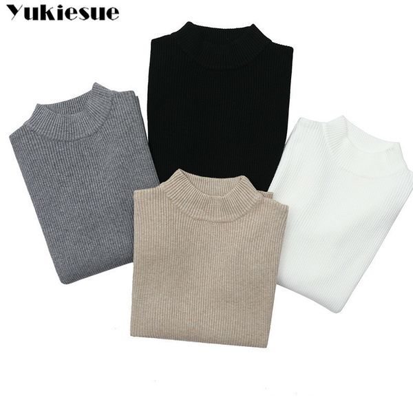 

knitted jumper autumn winter skinny turtleneck pullovers casual sweaters women shirt long sleeve short slim sweater girls 210518, White;black