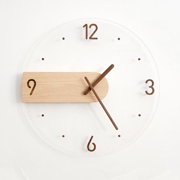 

wall clocks nordic design modern clock transparent unique quartz creative art wooden horloge murale house decoration ei50wc
