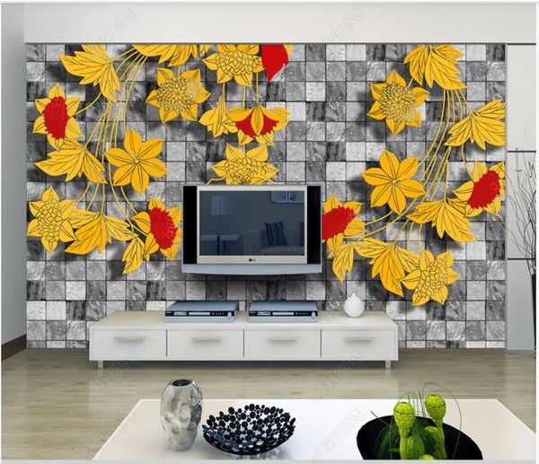 Benutzerdefinierte Foto Hintergrundbilder 3d Wandbilder Tapete Moderne Stein Wand Ziegel Relief Blume Für Wohnzimmer Dekoration Wandgemälde