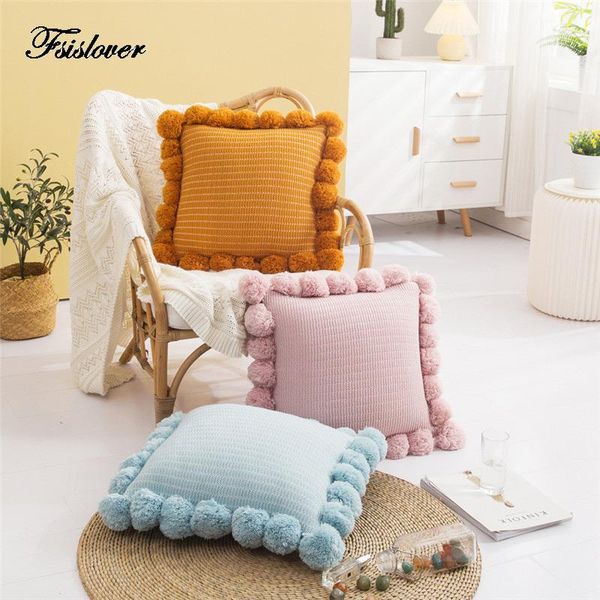 

cushion/decorative pillow fsislover nordic decorative cushion cover solid knitted plush deco cushions for bed 45x45 funda cojin hogar