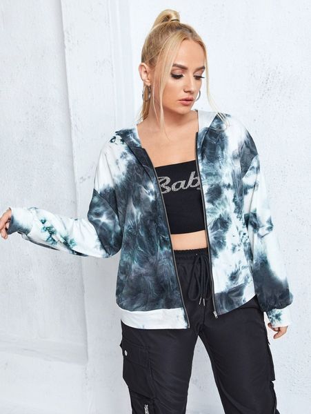 

plus tie dye zipper hoodie g4lk#, Black