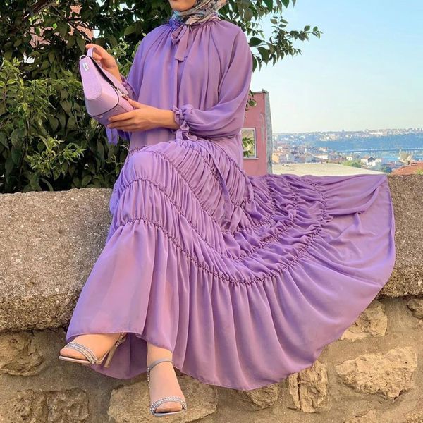 

20212021 spring chiffon dress for women elegant pleated long sleeve abaya arabic muslim abayas turkey islamic clothing kaftan, Red