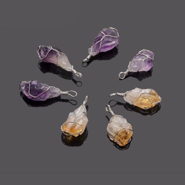 

pendants natural original stone pendant citrines yellow crystal amethysts purple quartz nuggets irregular women gift, Black