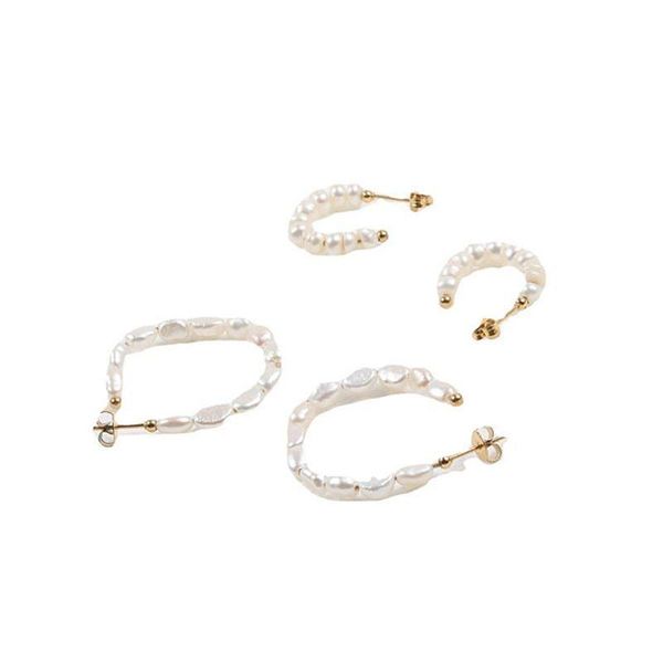 

stud stainless steel fresh water pearl rice beads earrings gifts for women 2021 trend gothic unique accessories jewelry, Golden;silver