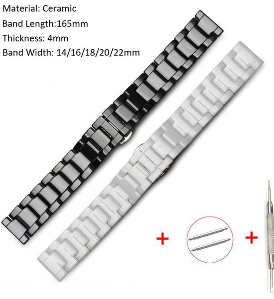 

watch bands 14mm 16mm 18mm 20mm 22mm ceramic band for samsung galaxy 42mm 46mm gear s2 s3 butterfky buckle strap with pins, Black;brown