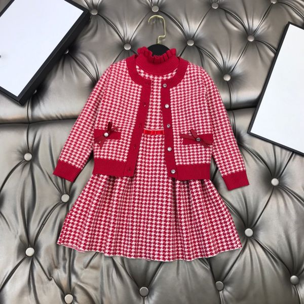 

children clothing sets girls knitted cardigan + long-sleeved skirts princess dresses baby suits skin-friendly comfortable kids clothes two p, White
