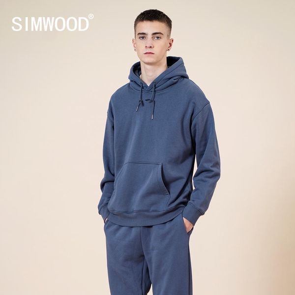 

simwood 390g heavyweight thick hooded sweatshirt men spring winter warm fleece jogger hoodies in 13 colors pullovers 210506, Black