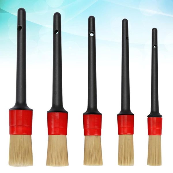 

car sponge 5pcs/set air vent cleaning brush round plastic handle vehicle washing detail gap tool for (black red)
