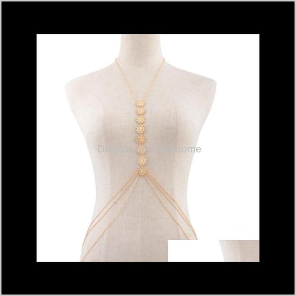

belly chains drop delivery 2021 blingbling jewelry retro fashion simple embroidered flower body chain necklace multiple wearing methods two, Silver