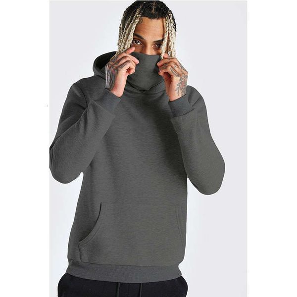 

men's tracksuits hooded winter mask solid color sports sweater plush hoodie, Gray