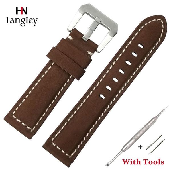 

watch bands handmade waterproof leather band for men women wristwatch straps watches accessories 22/24mm soft comfortable, Black;brown