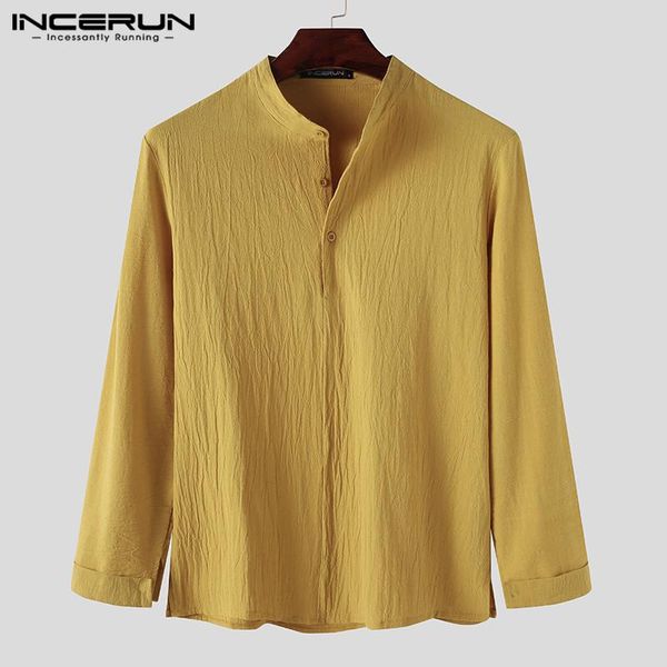 

men casual shirt brand cotton streetwear stand collar spring basic long sleeve shirts solid color camisas s-3xl incerun men's, White;black
