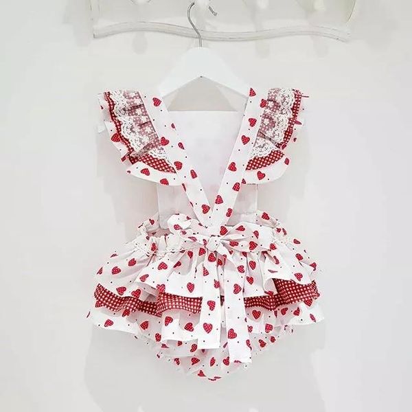 

girl's dresses valentine's day infant baby girls bodysuits headband 2pcs heart print ruffles short sleeve backless jumpsuits, Red;yellow