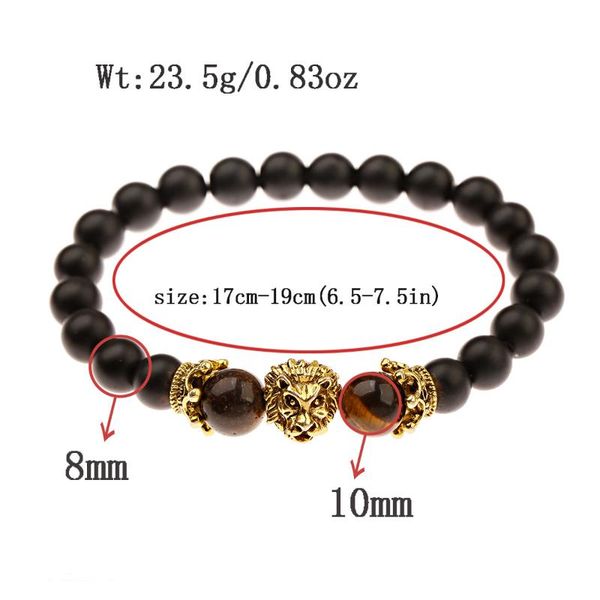 

beaded, strands classic crown lion bracelet men fashion tiger eye onyx stone handmade beaded charm for women jewelry pulsera hombre, Black