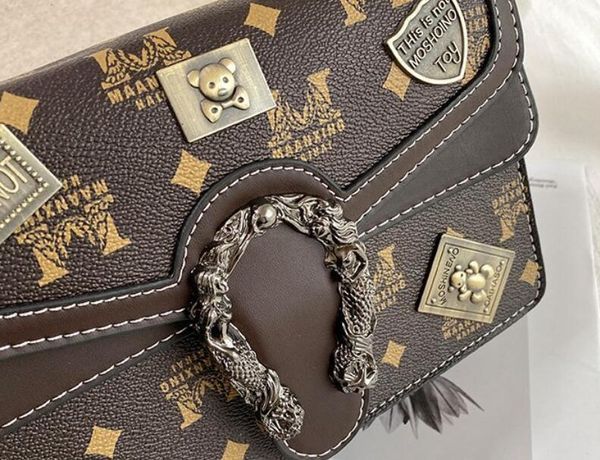 

european fashion female bag quality pu leather women's designer handbag rivet lock chain shoulder messenger bags