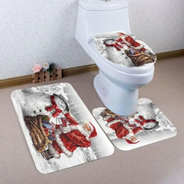 

bath mats 3pcs christmas toilet seat cover set santa claus bathroom mat xmas decor rug home decoration 2021