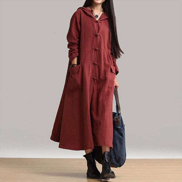 

romacci spring autumn vintage women dresses long casual sleeve loose solid cotton robe plus size vestidos femme, Black;gray