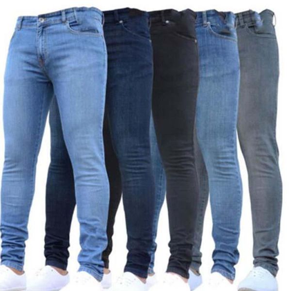

men's jeans fashion men skinny stretch pants slim fit long, Blue