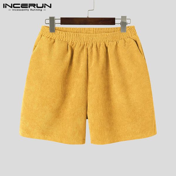 

men corduroy shorts joggers solid color elastic waist pockets casual bottoms 2021 streetwear leisure s-3xl men's, White;black