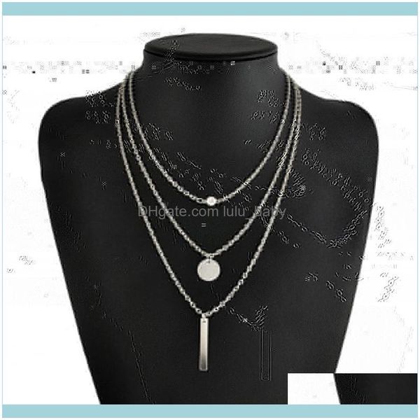 

chains necklaces & pendants jewelrychains fashion european gold sier plated women jewelry collar multi layers bar coin necklace clavicle dro, Silver