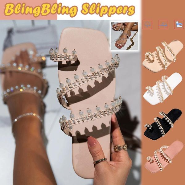 

summer women crystal shoes sandals open toe vintage anti-slip breathable casual female flat retro femme slippers, Black