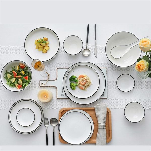 

dishes & plates european style home ceramic dinnerware set simple black border line tableware bowls and restaurant dinner