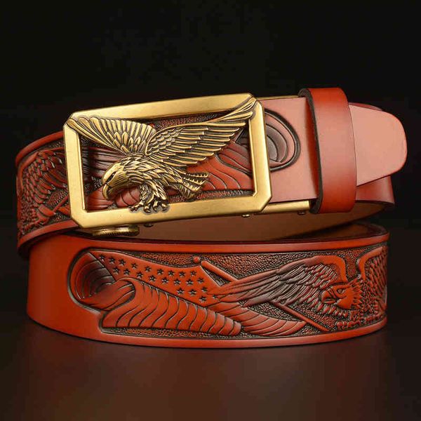 

belts eagle automatic buckle men's real leather personality carved hairdresser casual jeans, Black;brown