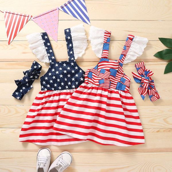 

clothing sets toddler summer clothes set baby girls 4th-of-july stars striped printed backless princess dress independence day outfits, White