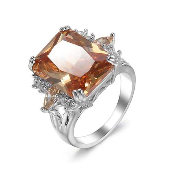 

wedding rings 2021 square engagement ring women champagne big zircon for exaggeration jewelry goldyellow copper female gift, Slivery;golden