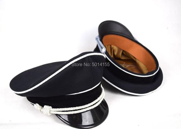 

outdoor hats Â german elite whipcord officer hat cap w white chin pipe silver cord black, Black;white