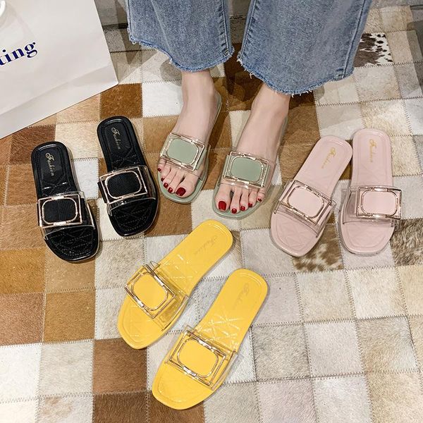 

slippers 2021 women flats ladies fashion casual sandals classics slides summer outside flat with shoes metal decoration, Black