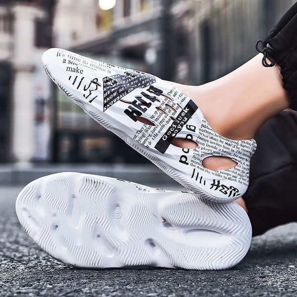 

summer men casual shoes sandals soft mesh couple beach slippers man outdoor sandal runners comfort flip-flops fashion hole shoes, Black