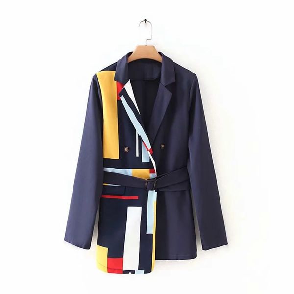 

women's autumn and winter style graffiti color painting printing asymmetric long sleeve suit coat, Black;brown
