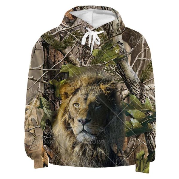 

men's hoodies & sweatshirts jungle animals pattern autumn hoodie men outdoor fishing camping sportswear lion wolf leopard 3d printed ov, Black